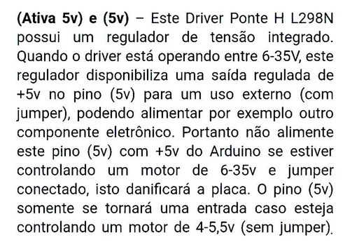 Driver Ponte H 2 Canais L298n Motor Dc Ou Passo Para Arduino