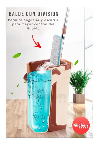 Imagen 3 de 10 de Balde Limpiador De Piso Giratorio Con Mopa Plana