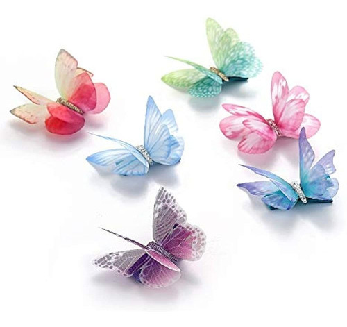 Liasun 6pcs / Pack 3d Coloridos Clips De Pelo De Mariposa De