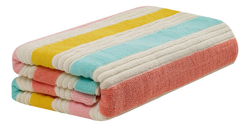 Toallón De Playa 100% Algodón Diseños A Rayas Tricolor Color Rosa celeste y amarillo Sueño Pastel