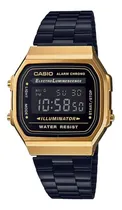 Comprar Reloj pulsera digital Casio A-168 con correa de acero inoxidable color negro - bisel dorado