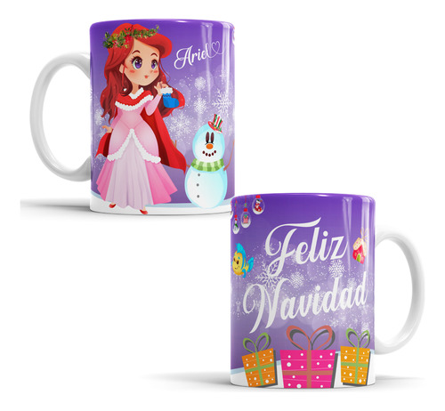 Taza Navideña Princesas Disney Personalizada 11oz Mod658