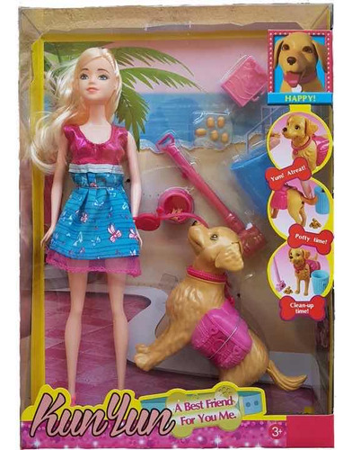 Boneca Hayley Com Cachorro Acessórios Pet Brinquedo