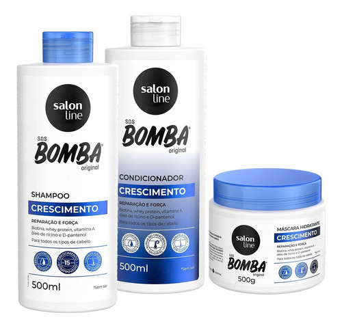  Kit Bomba 500ml Shampo Condicionador E Mascara Salon Line