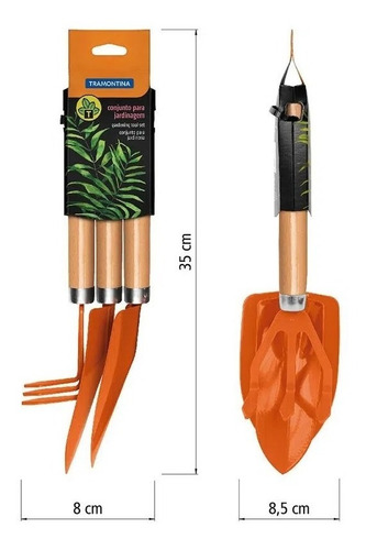 Imagen 2 de 10 de Kit Jardineria Tramontina Palas + Rastrillo + Tijera De 8