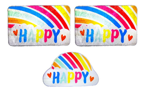 Pack 3 Bajada De Cama Alfombra Infantil Lisa Happy Choapino