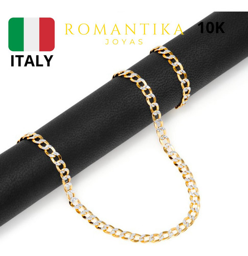 Cadena Barbada Cubana Diamantada Oro 10k 55cm 4.5mm Italy Color Dorado