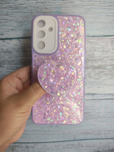 Funda De Brillo Y Pop De Corazón Para Samsung A05s Lila