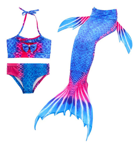 Bikini Con Diseño De Cola De Sirena Para Niñas, 3 Piezas