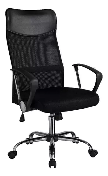 Silla de escritorio Baires4 Ejecutiva mesh negra con tapizado de cuero sintético y mesh