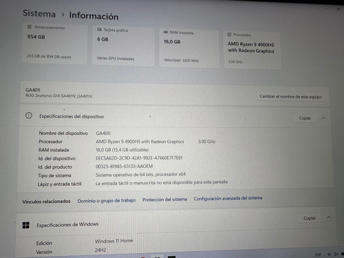 Zephyrus G14 Ryzen 9-4900hs 16gb Rtx 2060 Leer Descripción! Blanco (Usado)