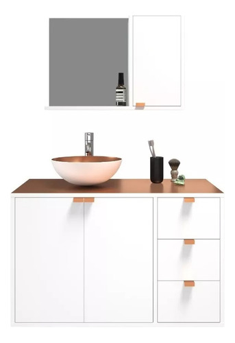 Conjunto Gabinete +espelheira+cuba+armário Com Tampo Metal 
