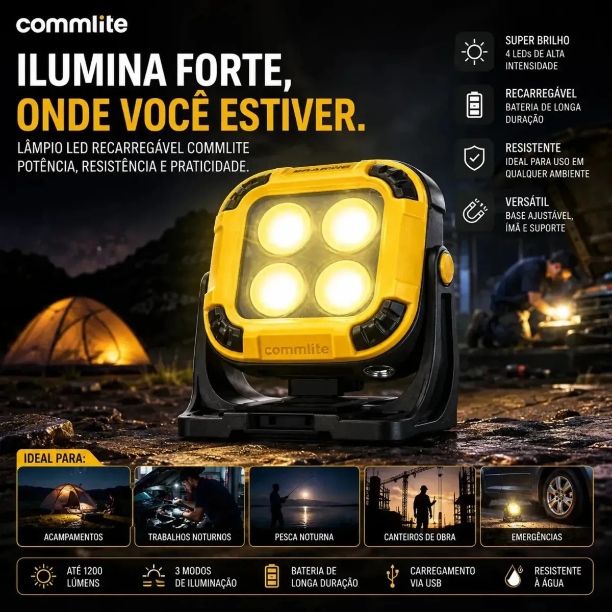 Lanterna de Trabalho Portátil Commlite