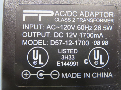 Jameco Dc1210f5 (481210) Ac Adapter In: 120v 60hz Out: 1 Ccf
