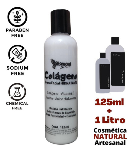 Crema Hidratante Natural Colágeno Vitamina E 125ml + 1litro