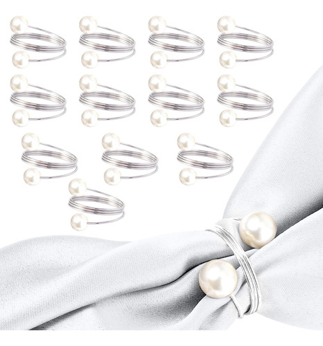 Zimrahyg Juego De 12 Servilleteros De Perlas Anillos Para Color