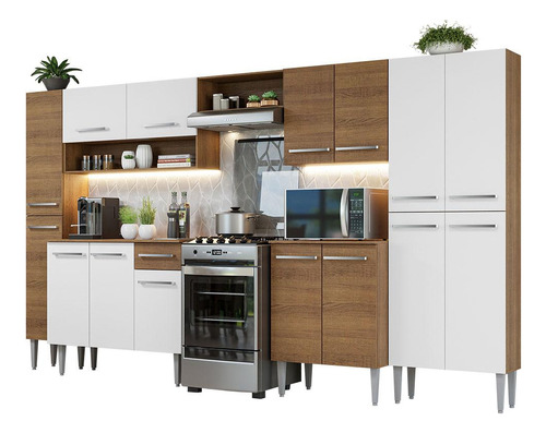Cocina Integral Completa Modular Madesa Emilly 325cm Color Marrón con Blanco
