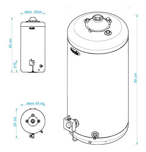 Termotanque multigas Escorial Estándar 80L blanco Conex. Sup