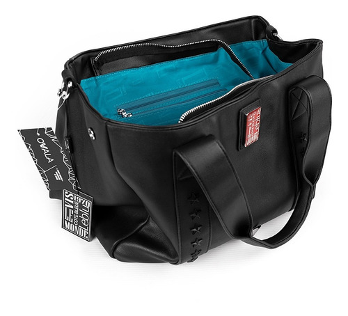 Imagen 4 de 7 de Cartera Bandolera Simil Cuero Mujer Estrellas Negra Leblu