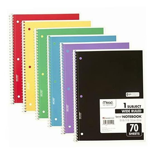 Mead Cuaderno En Espiral, 1 Materia, 70 Hojas, Renglones Color Clasificado