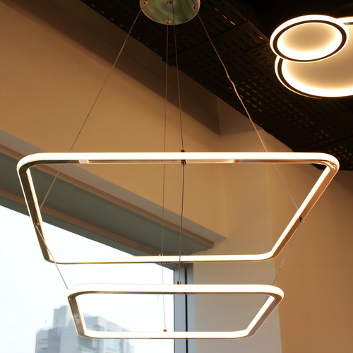 Gmh Luminária Pendente Led Teto 2 Quadrados 60cm E 40cm Cor Dourado Cabo Regulagem Altura Até 3 Metros Pé Direito Alto Duplo Hall Recepção Sala 113w 6700 Lúmens Bivolt 127/220V