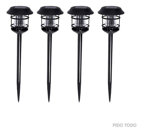 Set 4 Estaca Luminaria Led Recargable Solar Armable Exterior Estructura Negro