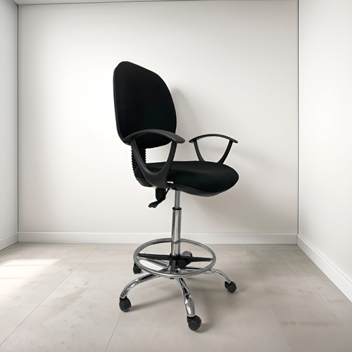Silla Cajero Alta De Cuero Con Posabrazos Base Metal Calidad Color Negro