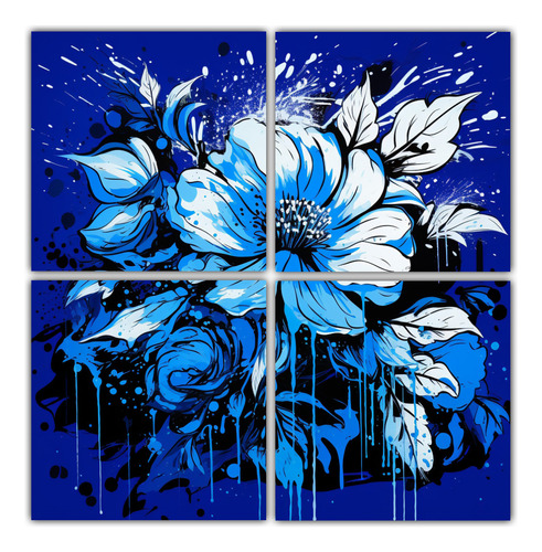 160x160cm Cuatro Artes De Pared Acuarela Blue Colors Neonoir