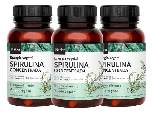 Pack X3 Spirulina Sistema Inmunológico  Natier 50 Cap 