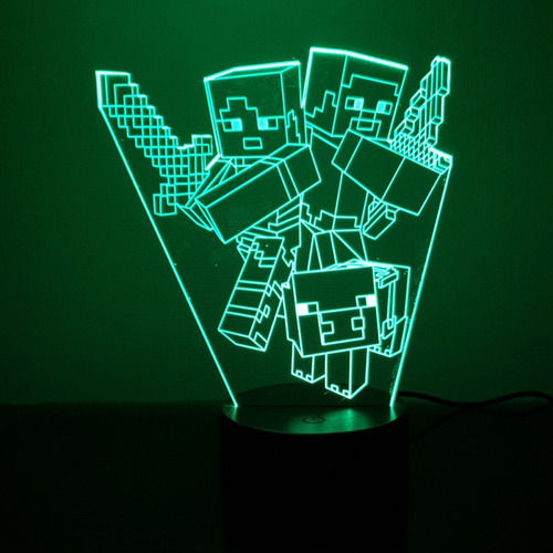 Imagen 2 de 11 de Lámpara Mesa 3d Minecraft Base Negra