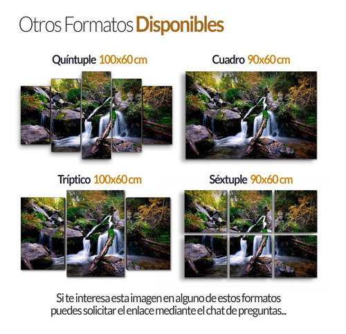 Cuadro Decorativo Moderno Bosque Cascadas Jd-0454 G Tríptico 100x60 Cm Sin Marco