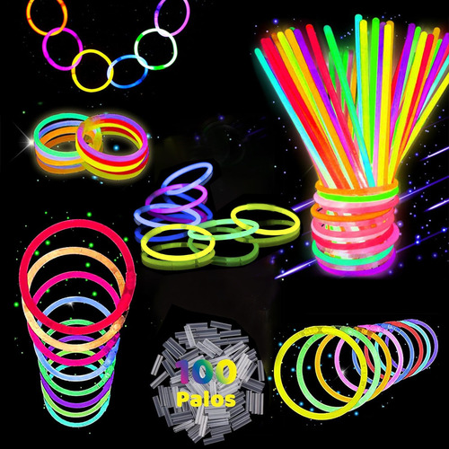 200 Pcs Pulseras Neon para Fiestas 100 Pulseras Neón Fosforescentes Y 100 Globos Fluorescentes Juego de Palos de luz para Fiesta, Navidad, Boda, Cumpleaños, Espectáculo