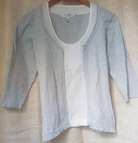 Saquito Blusa Lolita Dos En Uno (twinset) Gris Blanco