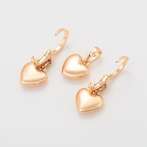 Collar Y Aretes Colgantes Corazón Amor Oro 18k Lam