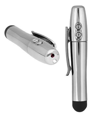 Apuntador Láser Con Goma Touch , Luz Y Clip Incluye Bateria Láser Plateado