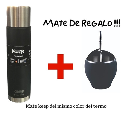 Termo De Acero Inoxidable Keep Tipo Bala 1 Litro + Mate 