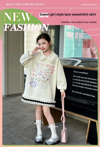 Sudadera Con Cuello De Muñeca Y Borde Floral Para Niña