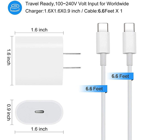 Cargador Rapido Usb C De 20 W Para iPad Pro 12.9, iPad Pro 