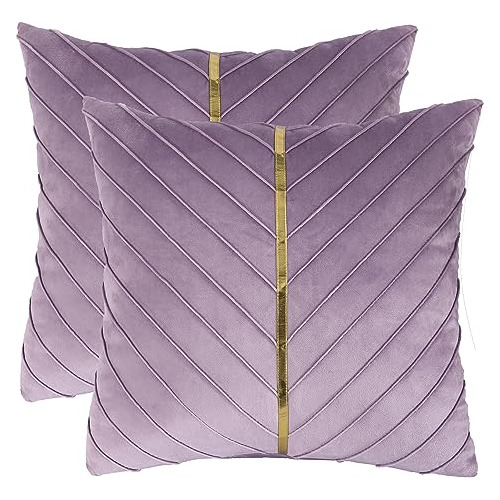 Fundas De Cojin Color Morado Con Franja Dorada 50x50cm 2 Pzs