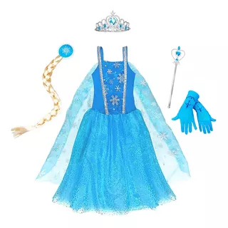 Vestido Fantasia Frozen Elsa Infantil Com Capa E Acessórios