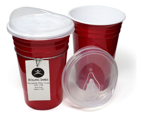 Vasos Rojos Reutilizables Sin Bpa De 16 Onzas Tapas 2 P...