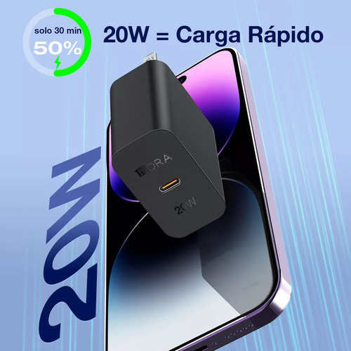 Cargador De Pared Salida Usb Tipo C Carga Rápida 20w Turbo