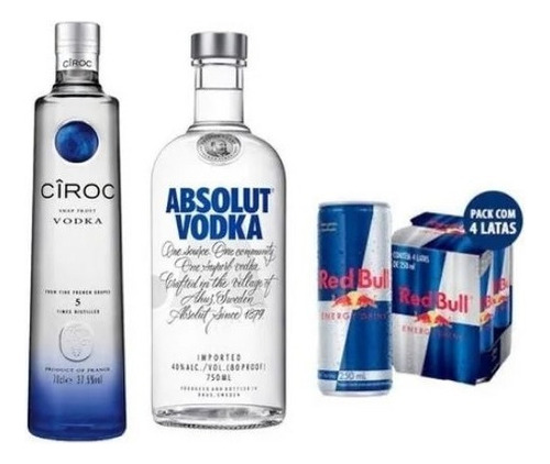 Combo Vodka Ciroc 750ml + Absolut 750ml + 4 Red Bull