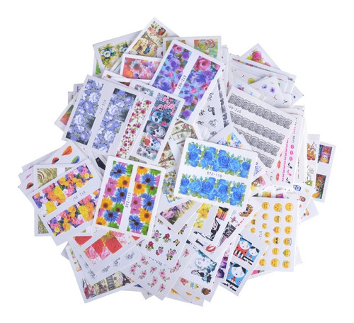 120 Láminas Stickers Al Agua Uñas + 10 Stickers 3d