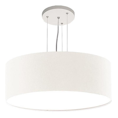 Lustre Pendente Redondo Cúpula Em Tecido Branco 40x15