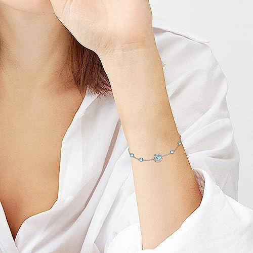 Hukkun Pulsera De Piedra Lunar De Plata De Ley Con Forma De