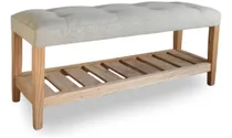 Comprar Banqueta Pie De Cama Abotonado Con Estante Calidad Premium Acabado de la estructura Laqueado Color Pana Antimanchas\u002F Pana Panne Antimanchas\u002F Tela Tokio\u002F Ecocuero Talampaya\u002FLino Spazio
