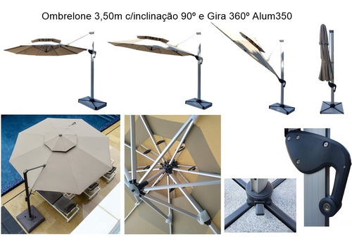 Imagem 5 de 7 de Ombrelone 3,50 Alumínio Tecido Acrílico Uv Base 150kg