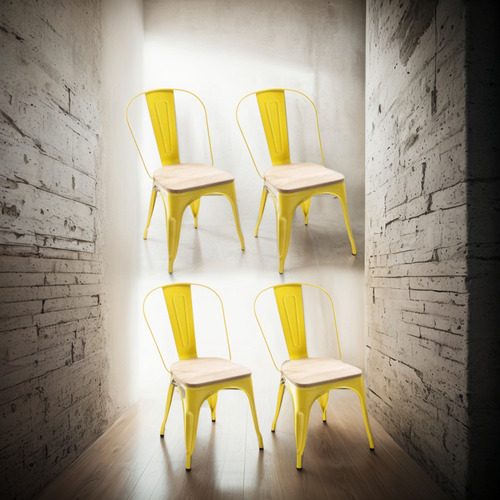 Pack 4 Sillas Tolix Con Asiento De Madera