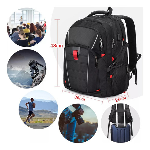 45l Mochila Impermeable Para Laptop De 17.3 Usb Para Hombre Color Negro Diseño De La Tela Liso